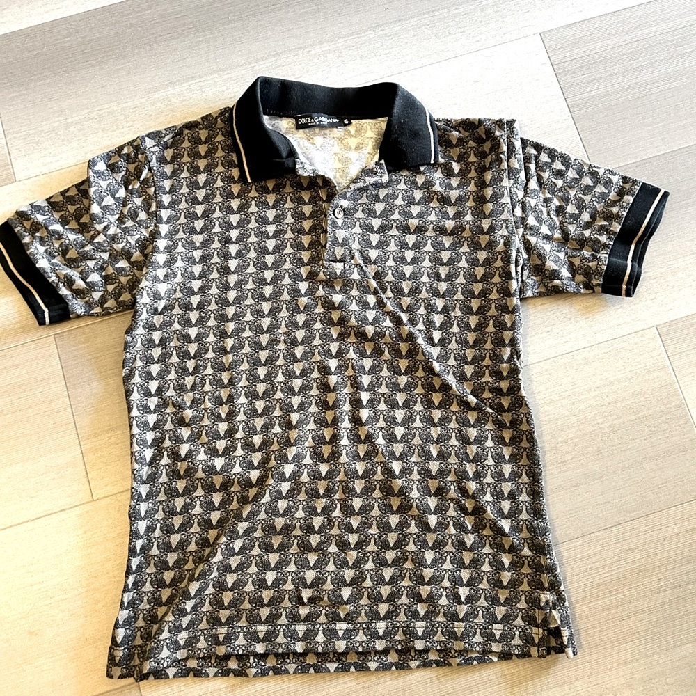 Dolce & Gabbana Black and Gray Owl Print Polo